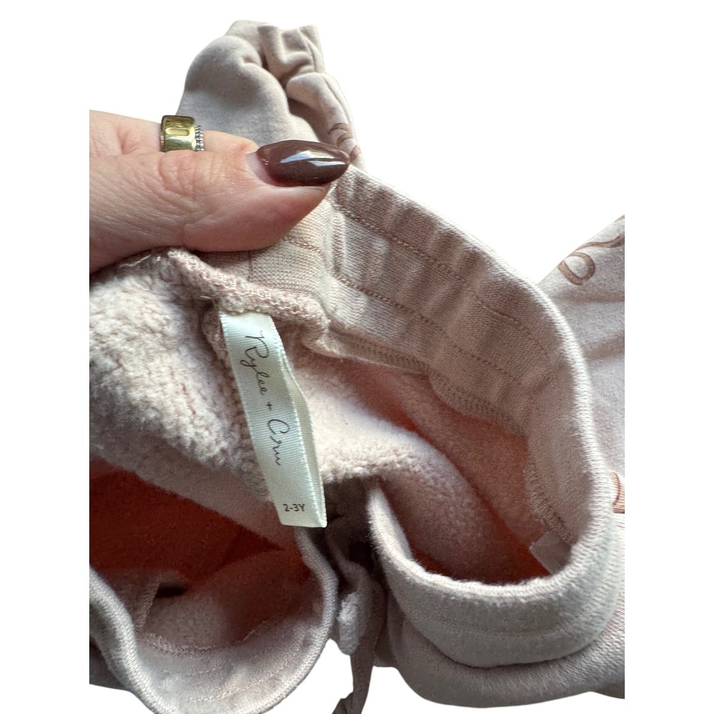 Rylee + Cru Baby Girls Bow Print Sweatshirt Jogger Set 2- 3T Beige Fleece - Picture 7 of 7